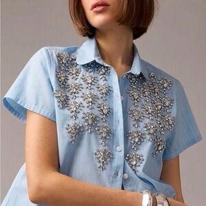 J. Crew Light Blue Embellished Button Down Shirt
